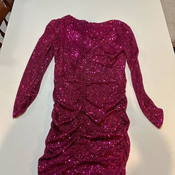 Parker Hot Pink Arienne Sequined V-Neck Mini Dress - Picture 5 of 11